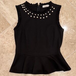 Monnalisa Black Peplum Top with Pearl Details